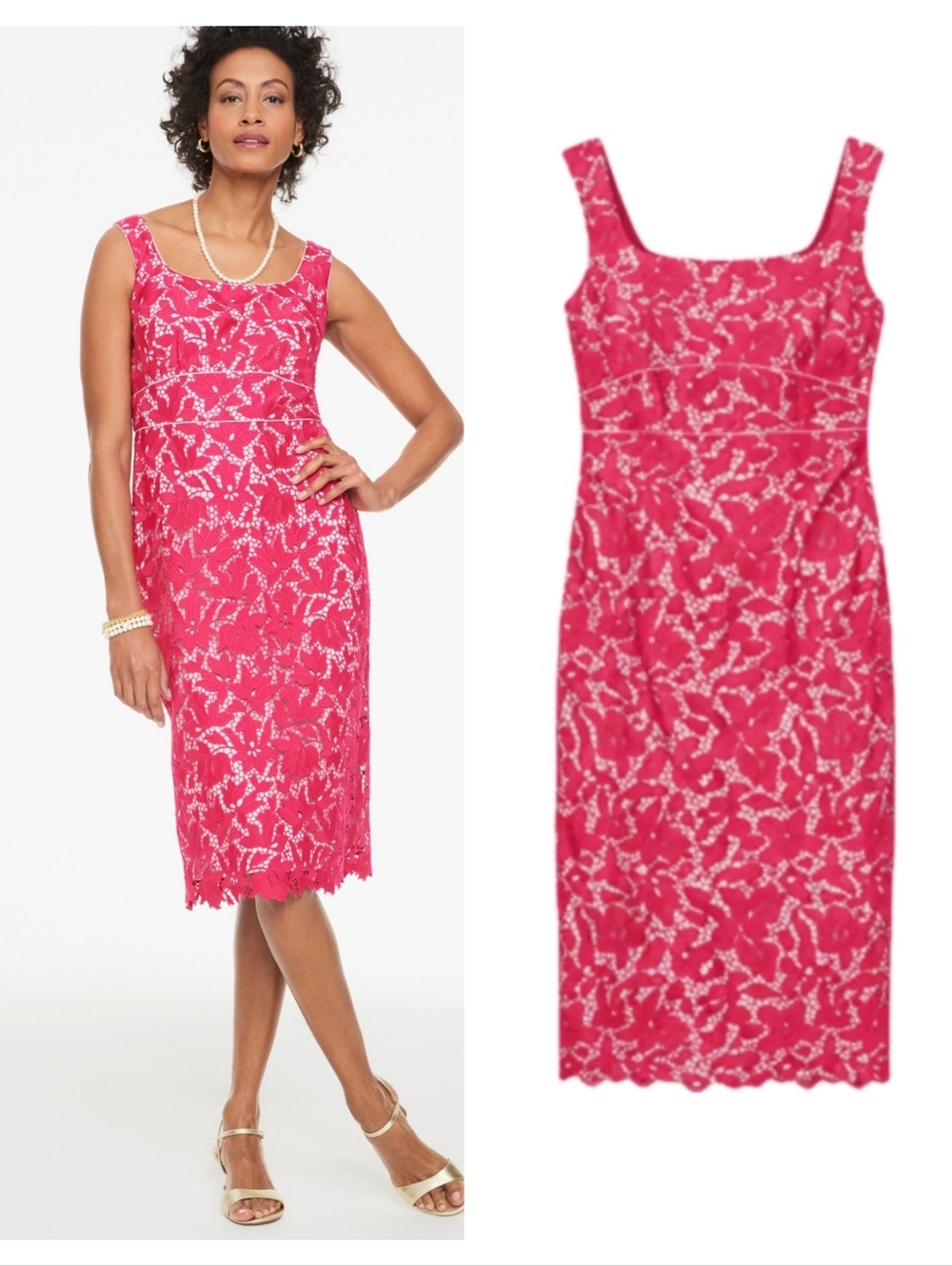 RSVP Floral Lace Sheath Dress Bright Rose Size 10